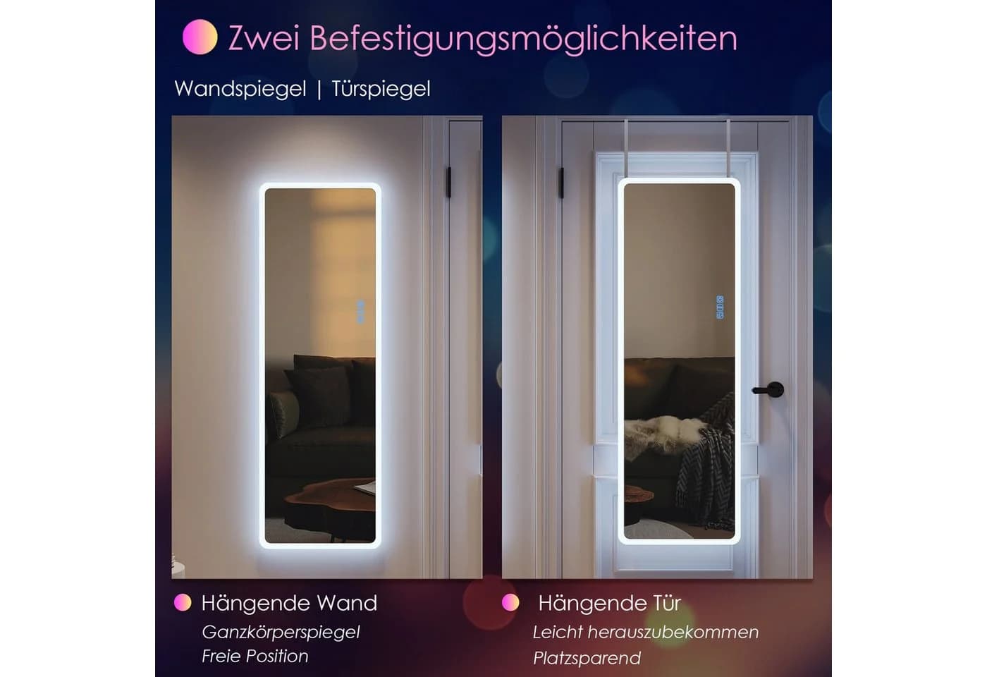 LVSOMT Ganzkörperspiegel 120x40cm mit Licht RGB LED - Bild 5