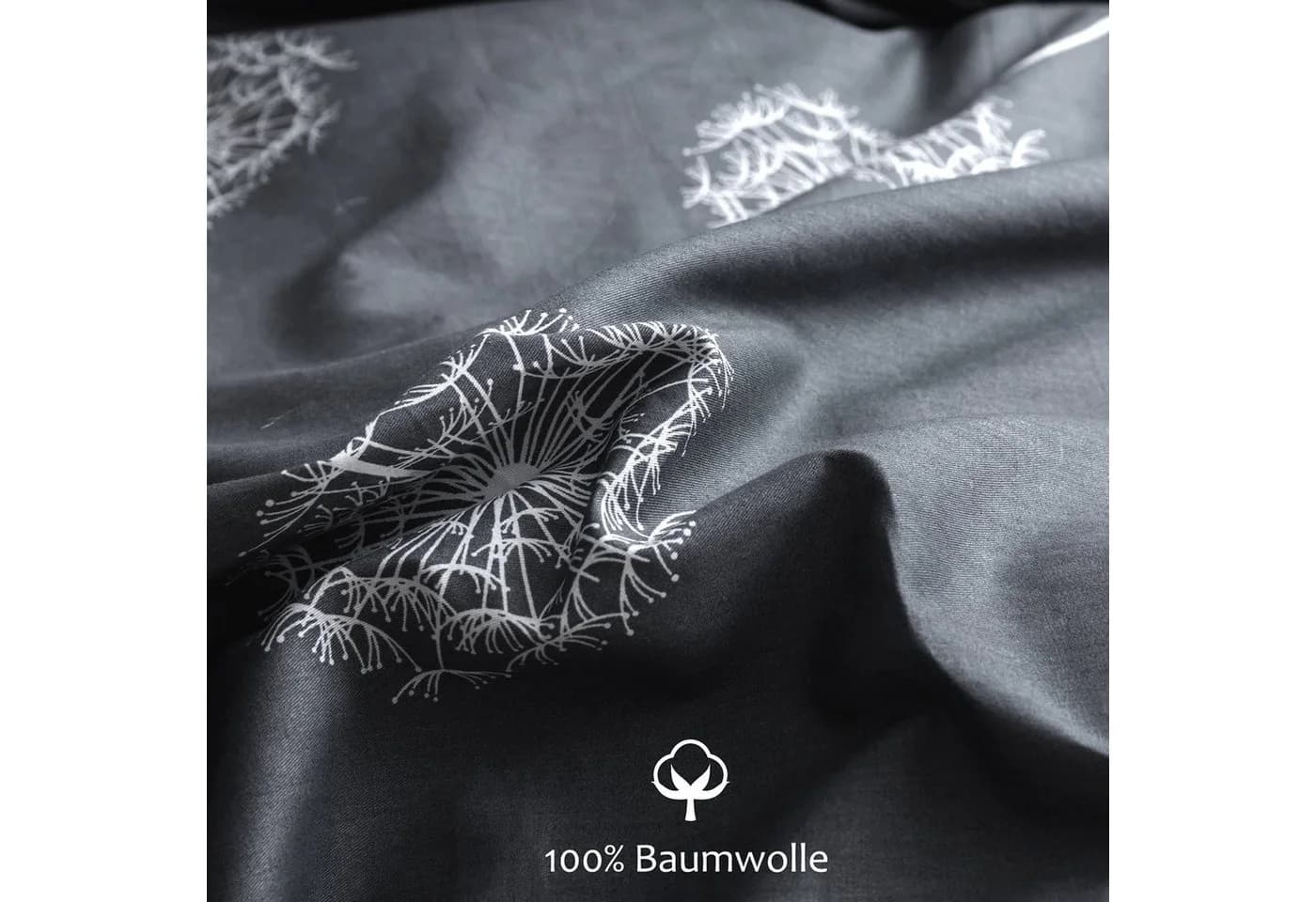 Gemusterte Baumwoll-Bettwäsche in Grau mit Wendefunktion