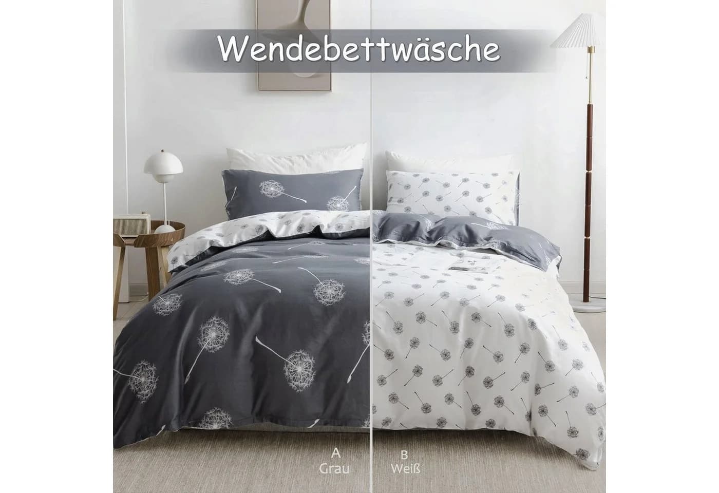 Gemusterte Baumwoll-Bettwäsche in Grau mit Wendefunktion - Bild 4