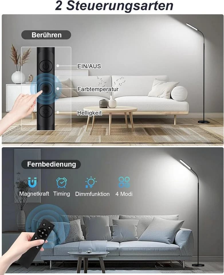 Lujasi LED Stehlampe 18W Dimmbar mit Fernbedienung