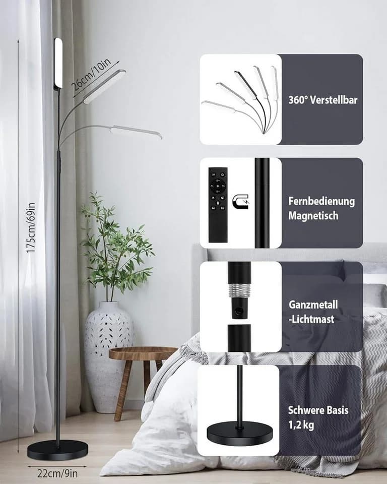 Lujasi LED Stehlampe 18W Dimmbar mit Fernbedienung - Bild 4