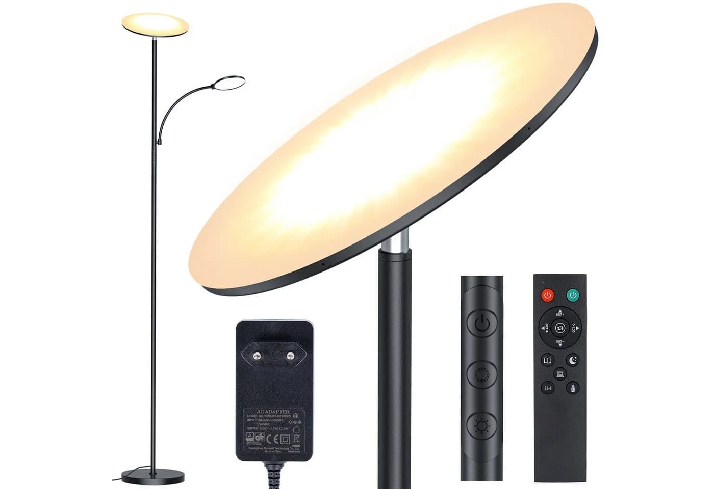 Lujasi LED Stehlampe 42W Wohnzimmer 3500LM Deckenfluter Schwarz - Bild 2