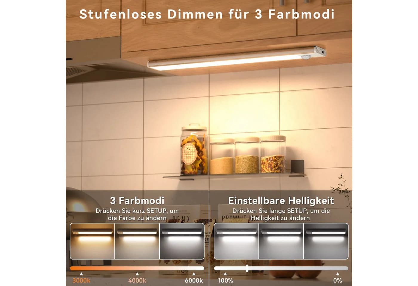 Lujasi LED Unterbauleuchte mit Bewegungsmelder, dimmbar, silber - Bild 3