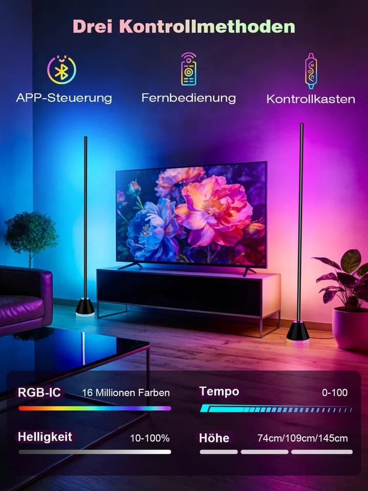 Lujasi LED Stehlampe Schwarz Dimmbar RGBIC App Steuerung - Bild 3