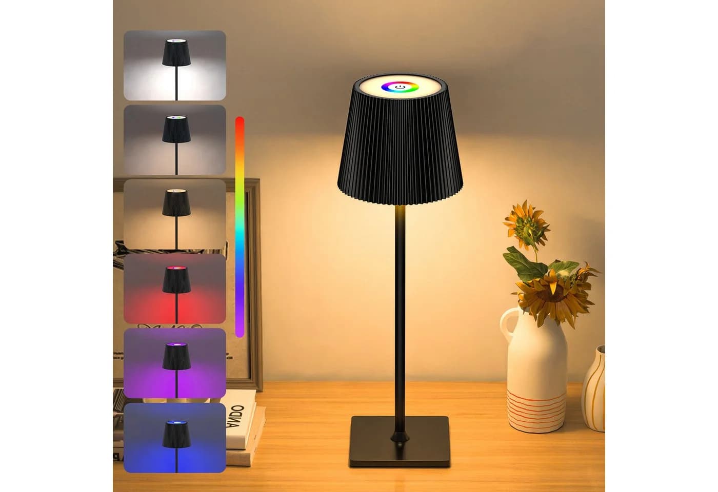 skelo LED Tischleuchte Kabellos Touch Dimmbar RGB 3 Farbtemperatur Schwarz - Bild 2