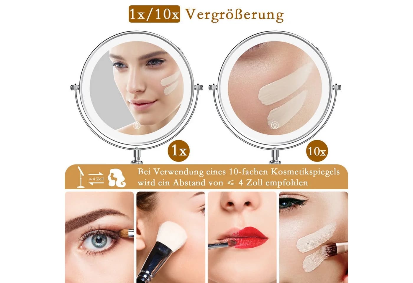skelo Kosmetikspiegel Schminkspiegel mit Beleuchtung 10-fach Vergrößerung Höhenverstellbar - Bild 3