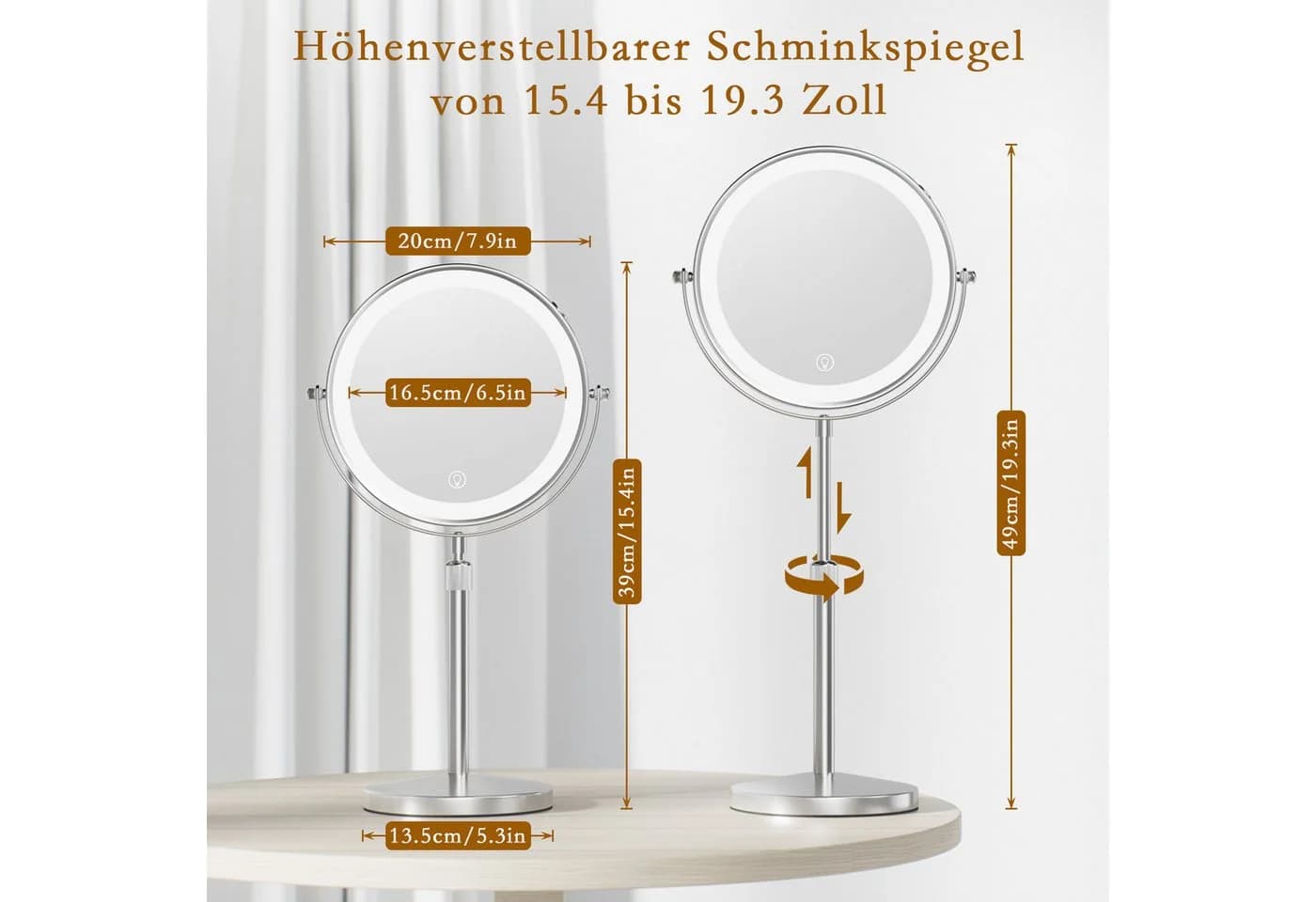 skelo Kosmetikspiegel Schminkspiegel mit Beleuchtung 10-fach Vergrößerung Höhenverstellbar - Bild 5