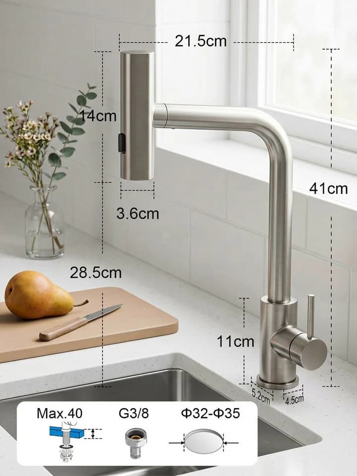 Lumkudos Küchenarmatur ausziehbar 360° schwenkbar Edelstahl Silber - Bild 4