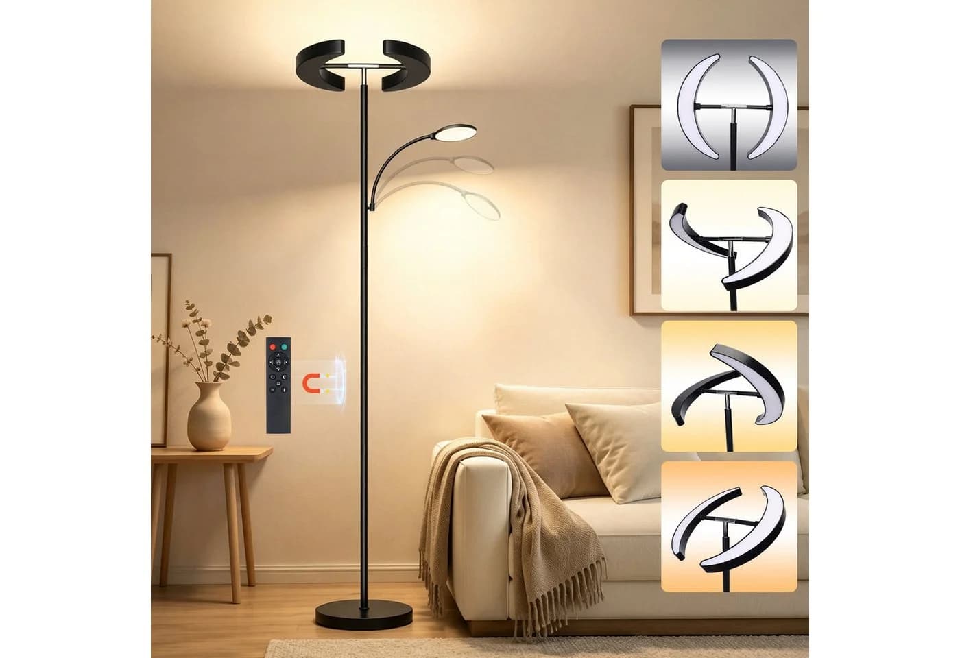 Lujasi LED Stehlampe Schwarz mit Fernbedienung und Leselicht - Bild 2
