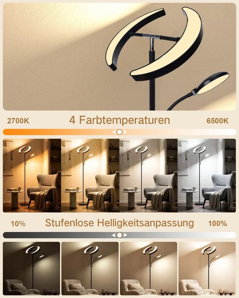 Lujasi LED Stehlampe Schwarz mit Fernbedienung und Leselicht - Bild 3