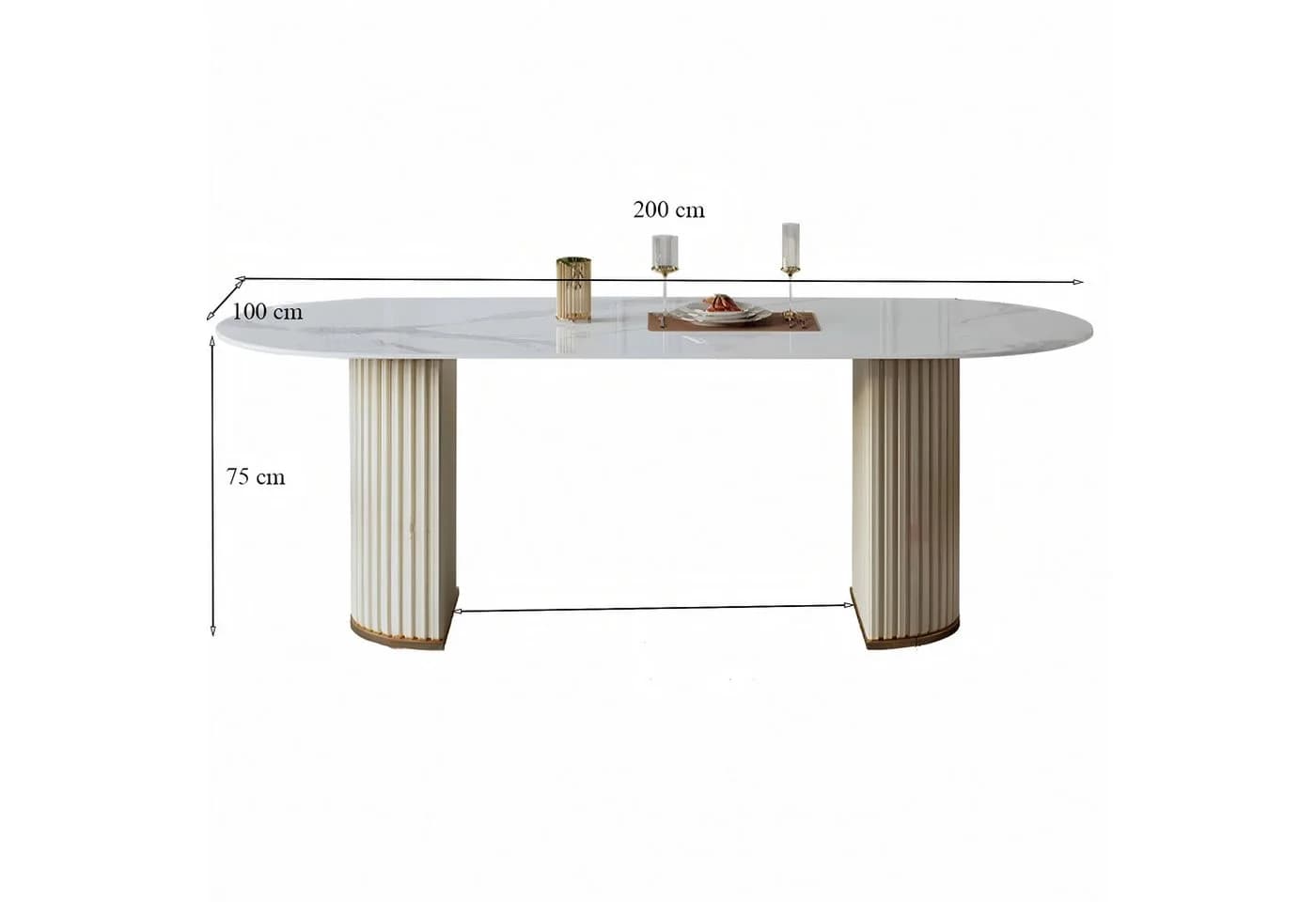 POVISON Esstisch Weiß Oval Marmoroptik Römische Säulen