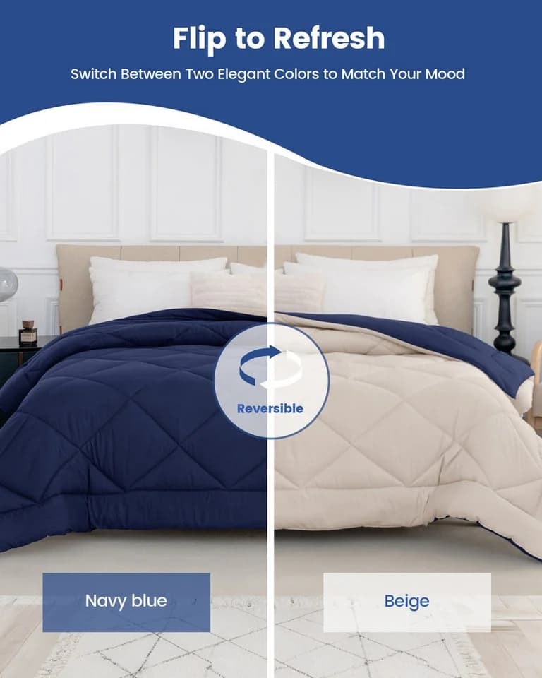 Good Nite Microfaserbettdecke Ganzjahresdecke Wende-Design Blau/Kaki - Bild 3