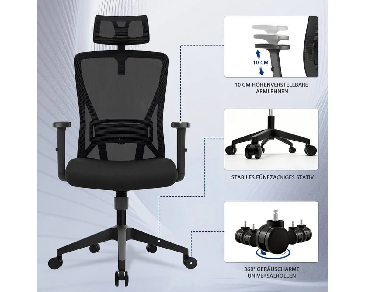 Ergonomischer Bürostuhl mit Netzbezug und Rollen - Bild 3