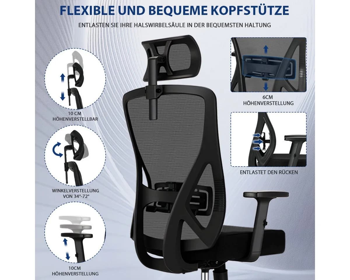 Ergonomischer Bürostuhl mit Netzbezug und Rollen - Bild 4