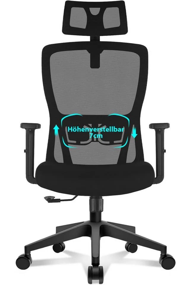 Durrafy Bürostuhl Ergonomischer Drehstuhl 200 kg Schwarz Mesh - Bild 2