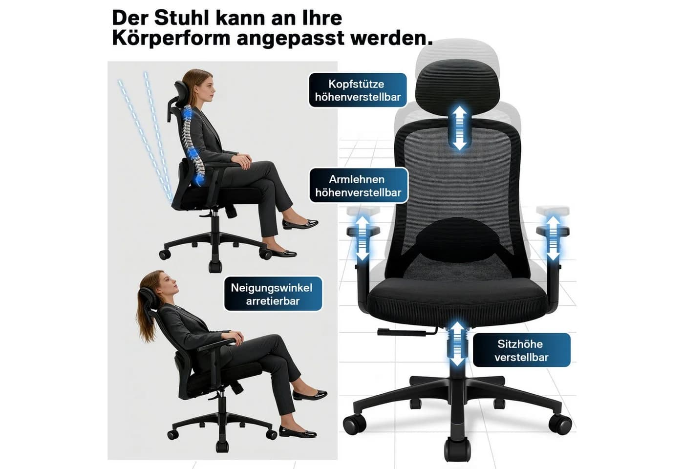Ergonomischer Bürostuhl mit Netzbezug und Memory-Schaum
