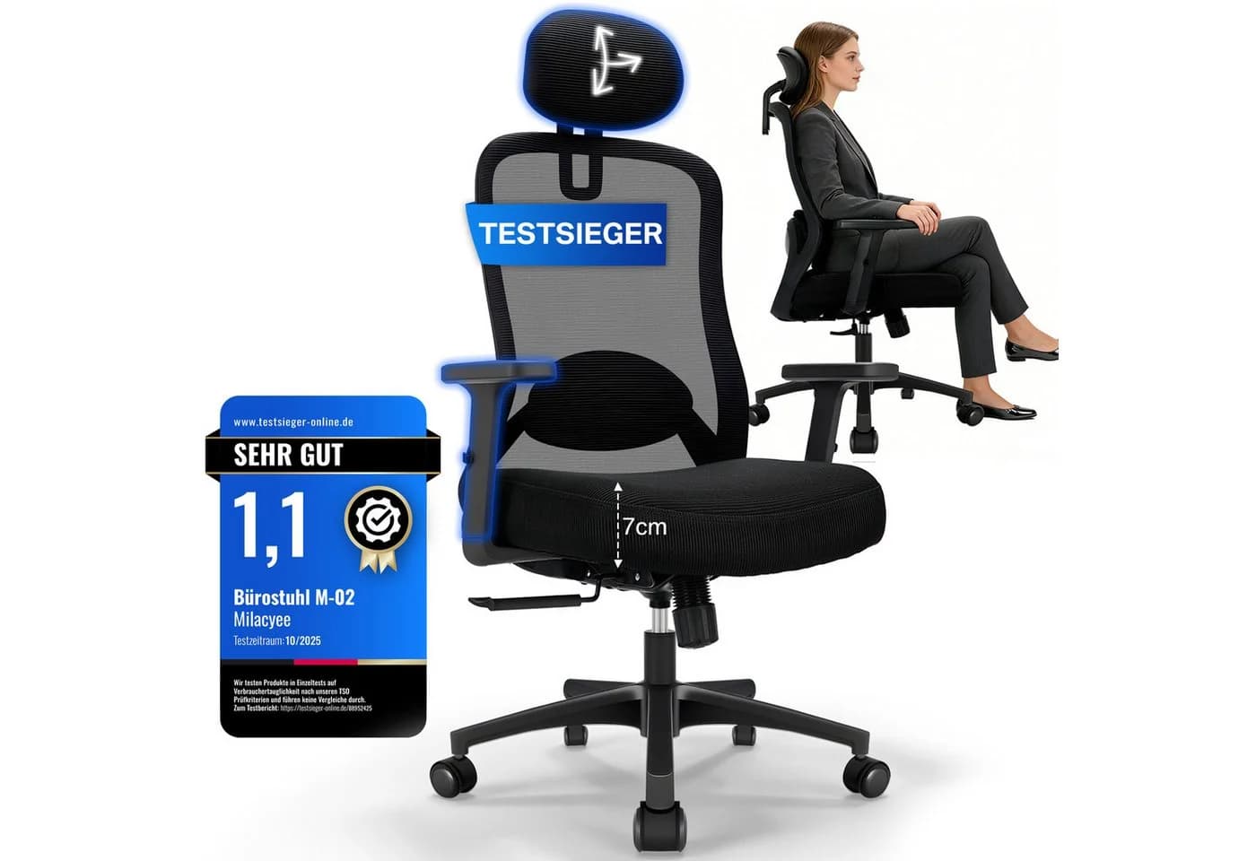 Ergonomischer Bürostuhl mit Netzbezug und Memory-Schaum - Bild 2