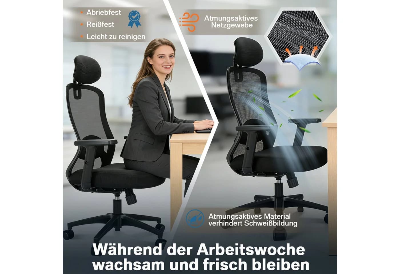 Ergonomischer Bürostuhl mit Netzbezug und Memory-Schaum - Bild 3