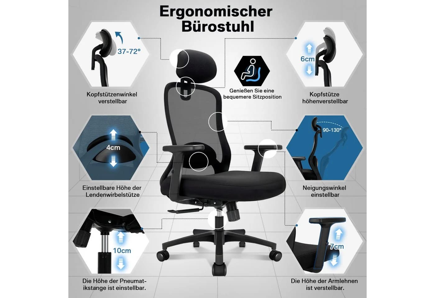 Ergonomischer Bürostuhl mit Netzbezug und Memory-Schaum - Bild 4