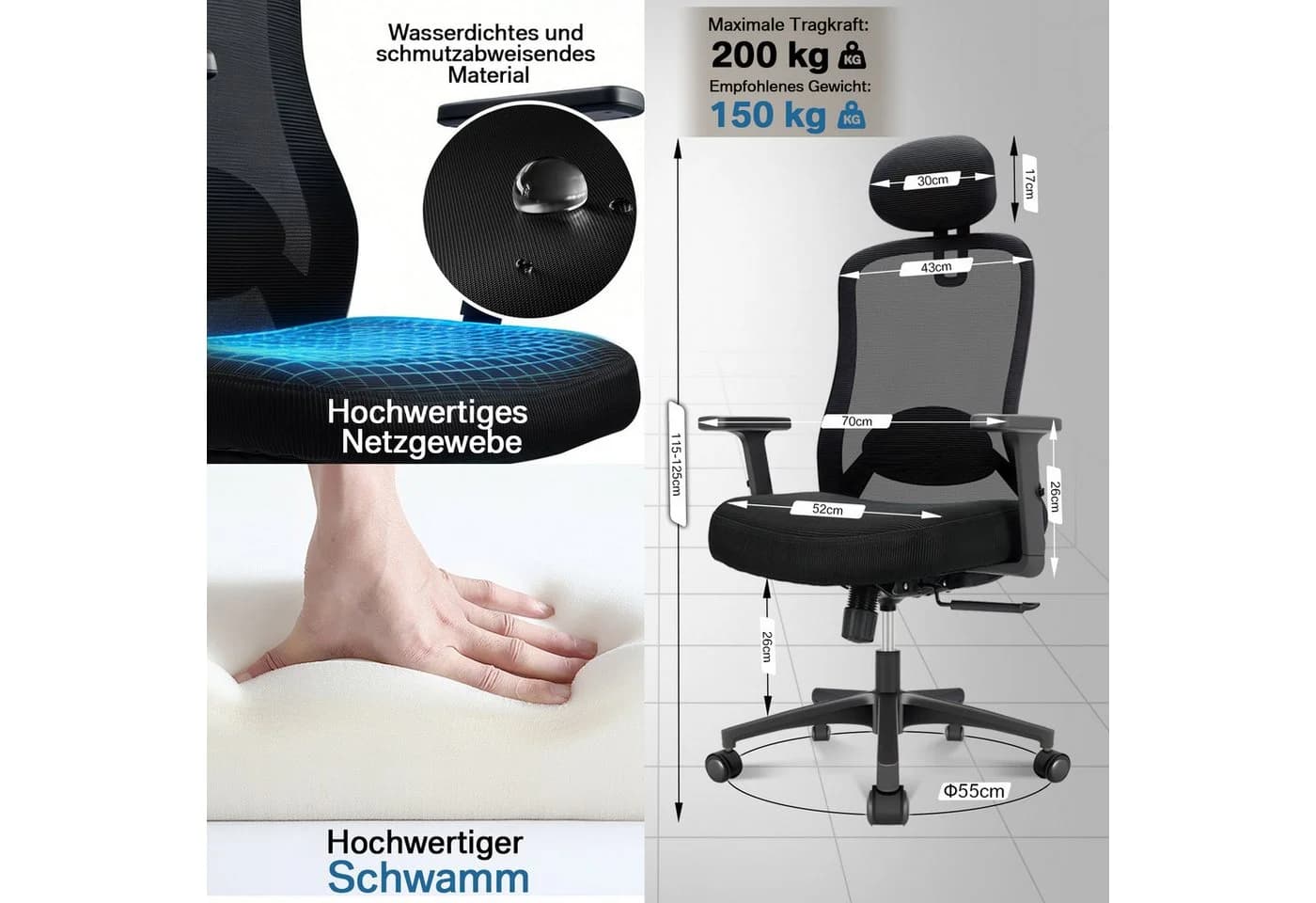 Ergonomischer Bürostuhl mit Netzbezug und Memory-Schaum - Bild 5