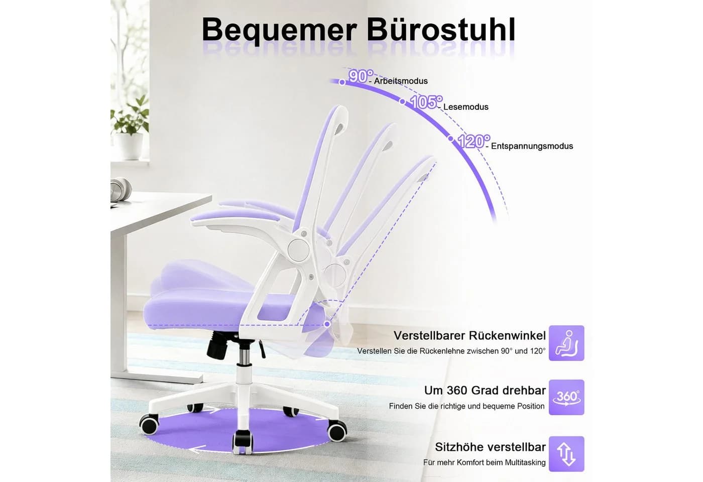 Milacyee Bürostuhl Ergonomisch Lila - Bild 3