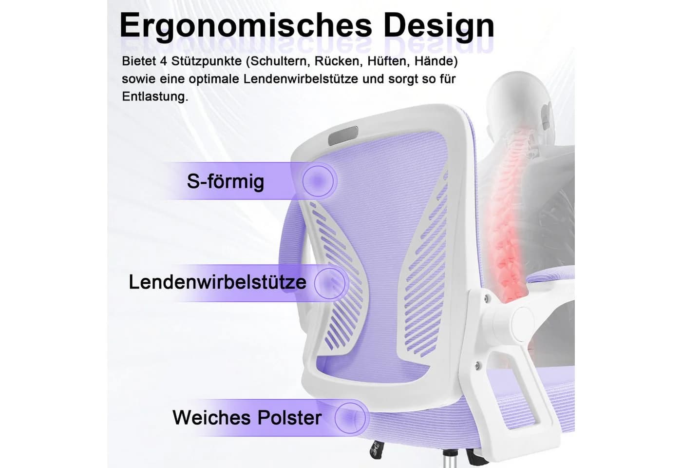 Milacyee Bürostuhl Ergonomisch Lila - Bild 4