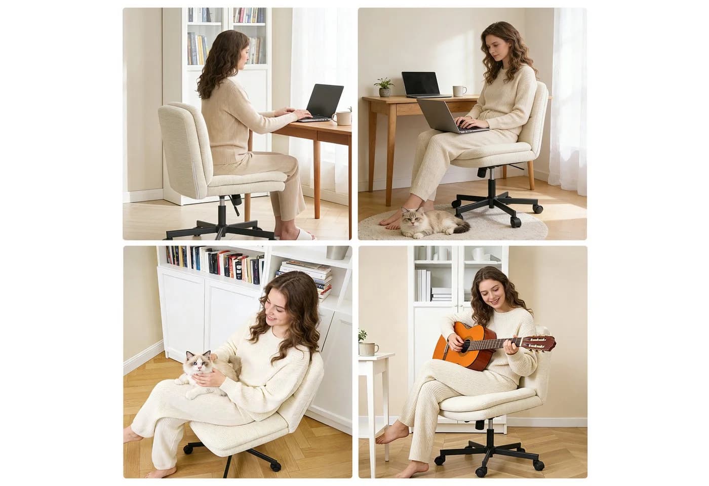 Durrafy Drehstuhl Bürostuhl Beige Samt - Bild 3