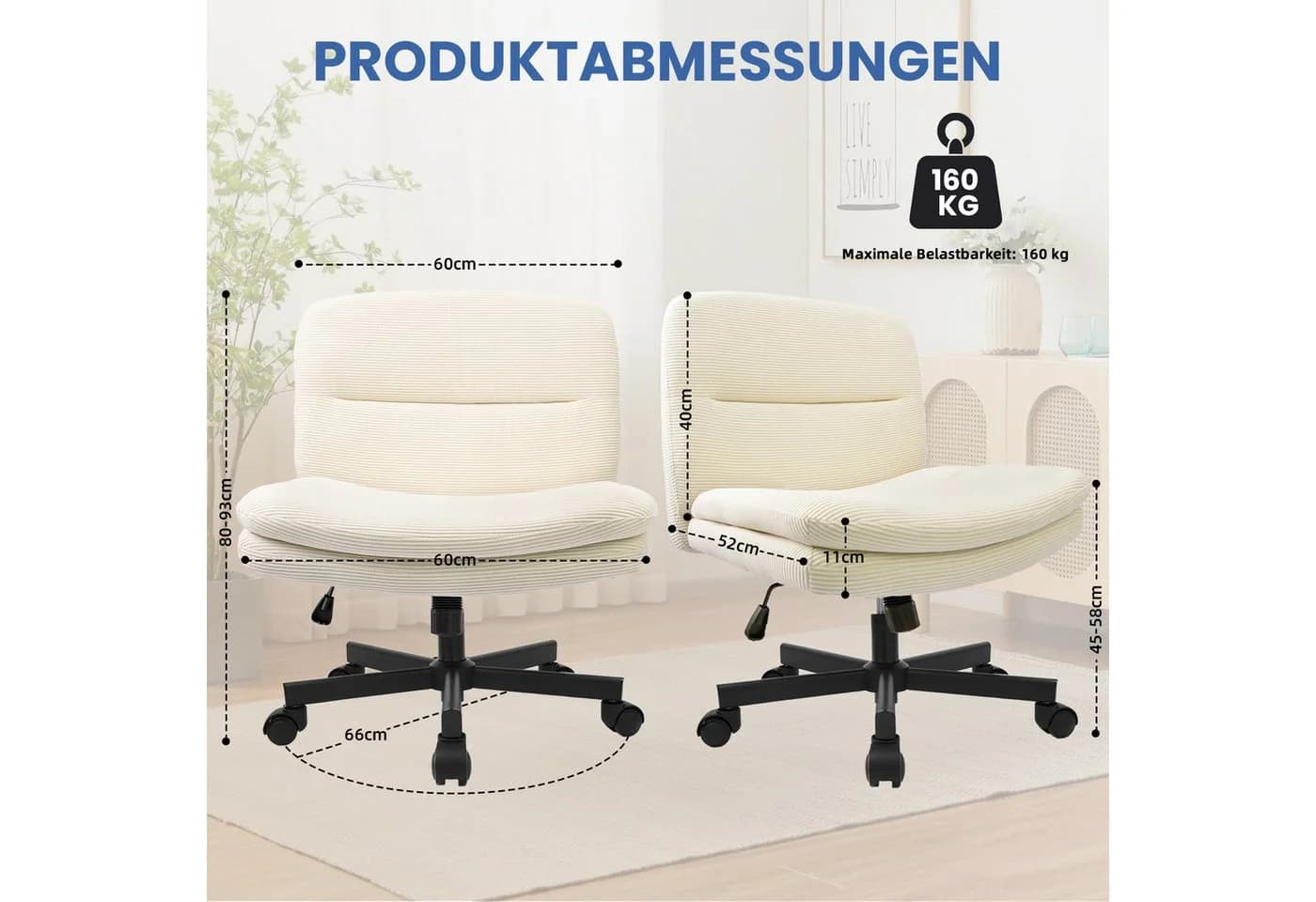 Durrafy Drehstuhl Bürostuhl Beige Samt - Bild 4