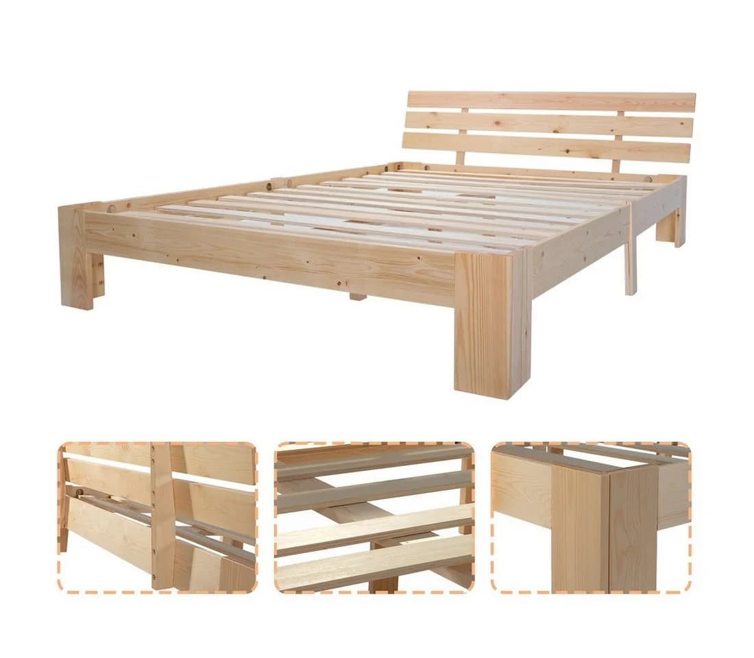 KLAM HOME Bettgestell Doppelbett Massivholz 140x200 cm - Bild 4