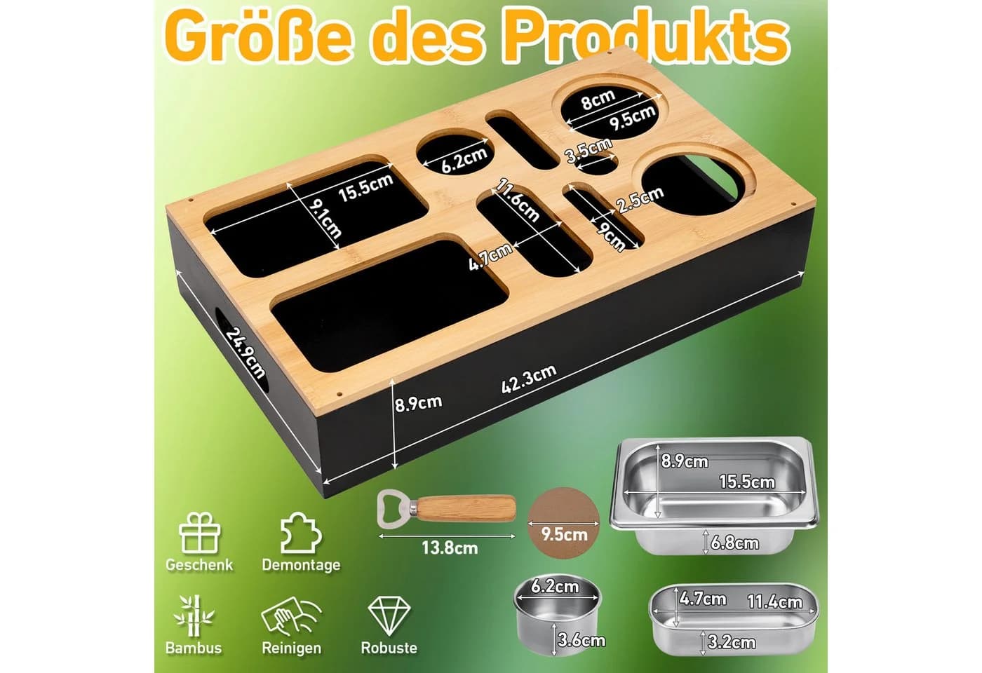 ElitVita Tabletttisch Couchbar Sofatablett Snackbox mit Snackschalen Saucenschalen