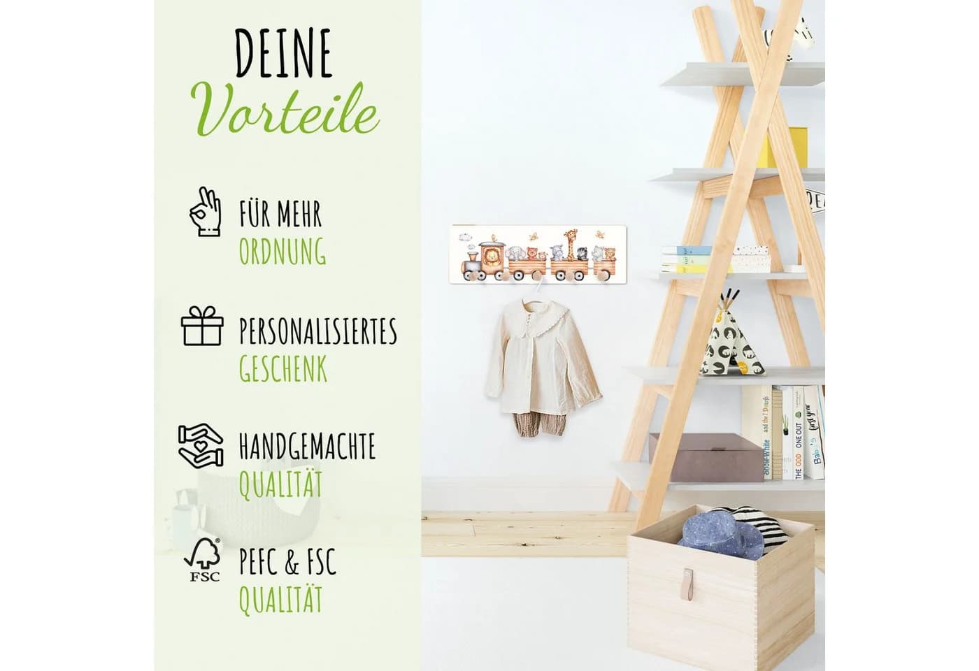 Holzura Kindergarderobe Garderobenleiste Weiß - Bild 3