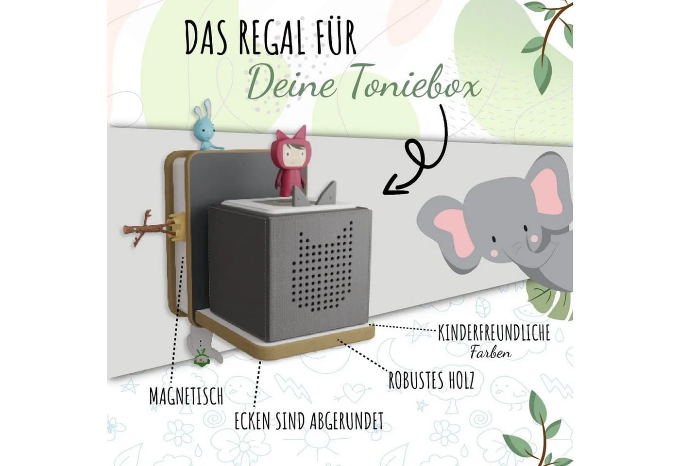 Holzura Kinderregal Grau Toniebox Regal für Toniefiguren Ladestation - Bild 5