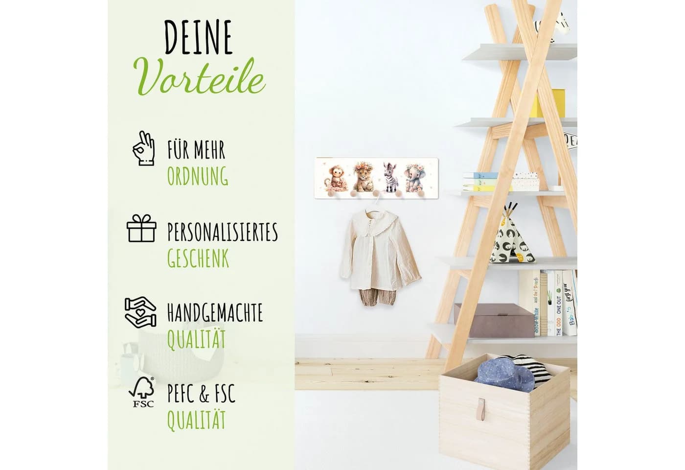 Holzura Kindergarderobe Garderobe für Kinder Weiß - Bild 3