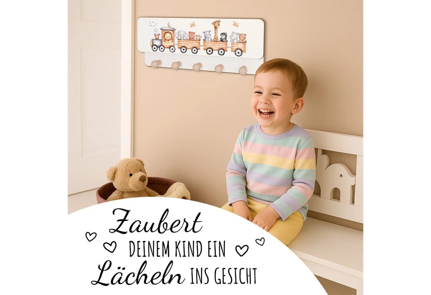 Holzura Kindergarderobe aus Holz mit Ablage und magnethaftendem Rahmen - Bild 4