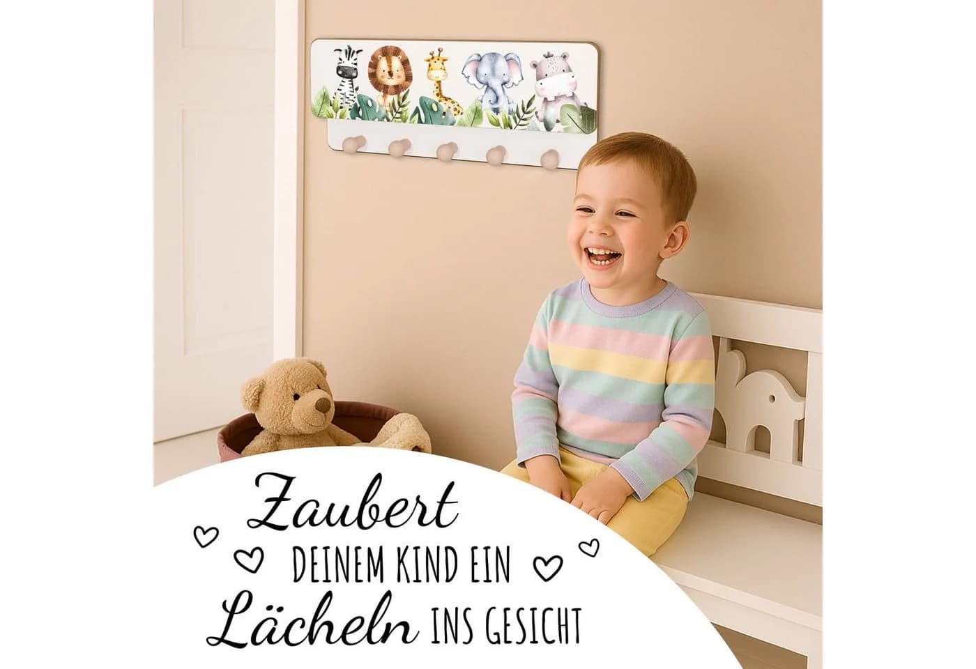 Holzura Kindergarderobe aus Holz mit Ablage und magnethaftendem Rahmen - Bild 4