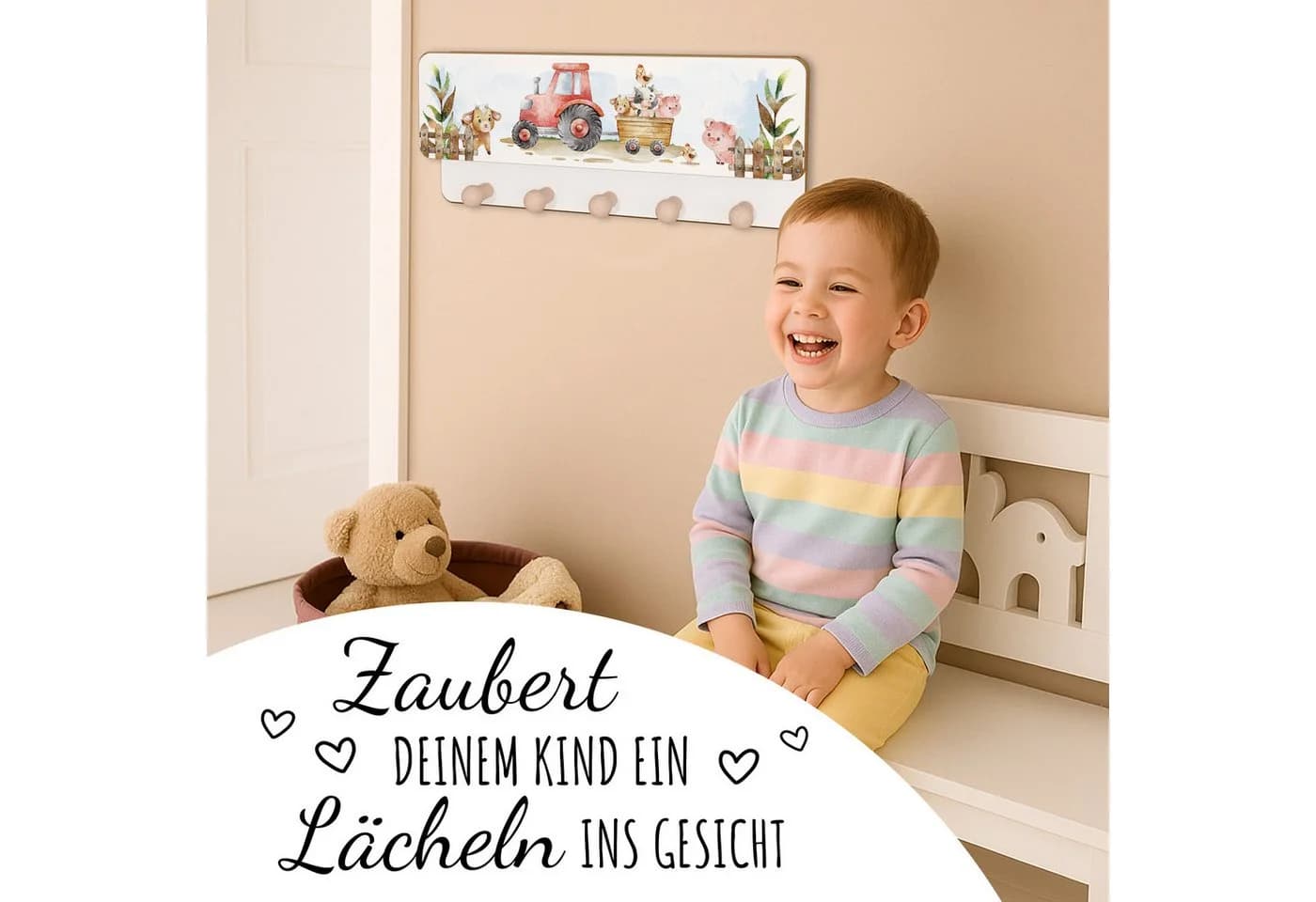 Holzura Kindergarderobe aus Holz mit Ablage und magnethaftendem Rahmen - Bild 4