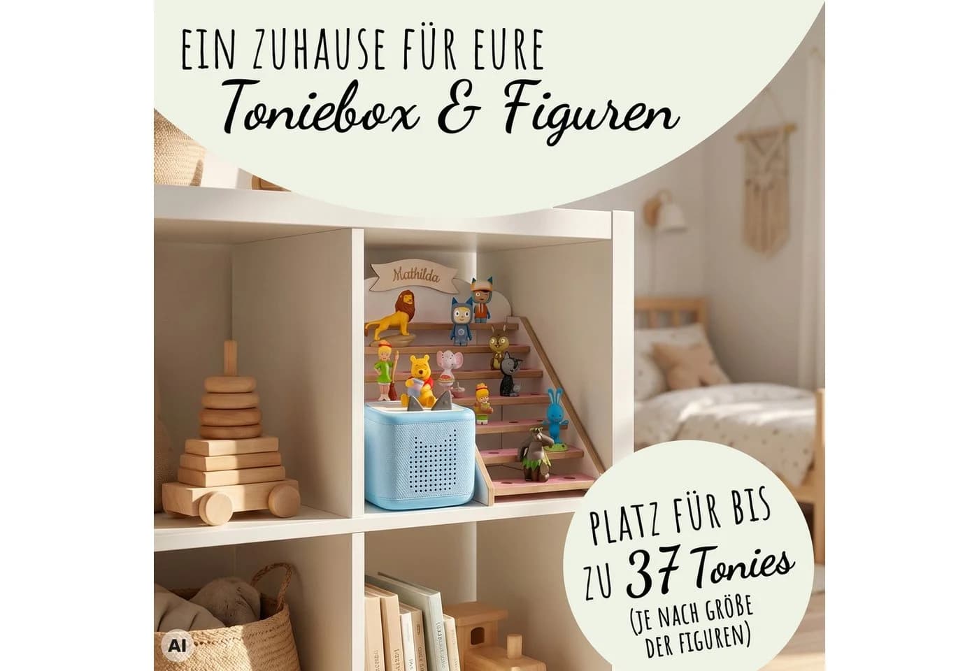 Holzura Kinderregal Tonie Regal für IKEA KALLAX – magnetisch – rot