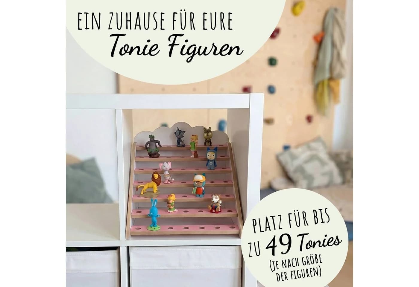 Holzura Kinderregal Tonie Regal für IKEA KALLAX – magnetisch – rosa