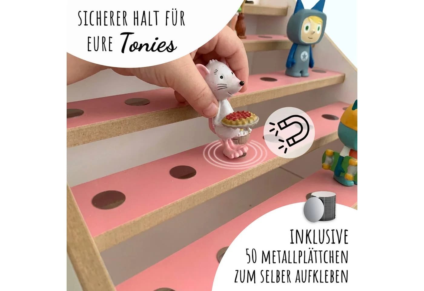 Holzura Kinderregal Tonie Regal für IKEA KALLAX – magnetisch – rosa - Bild 5