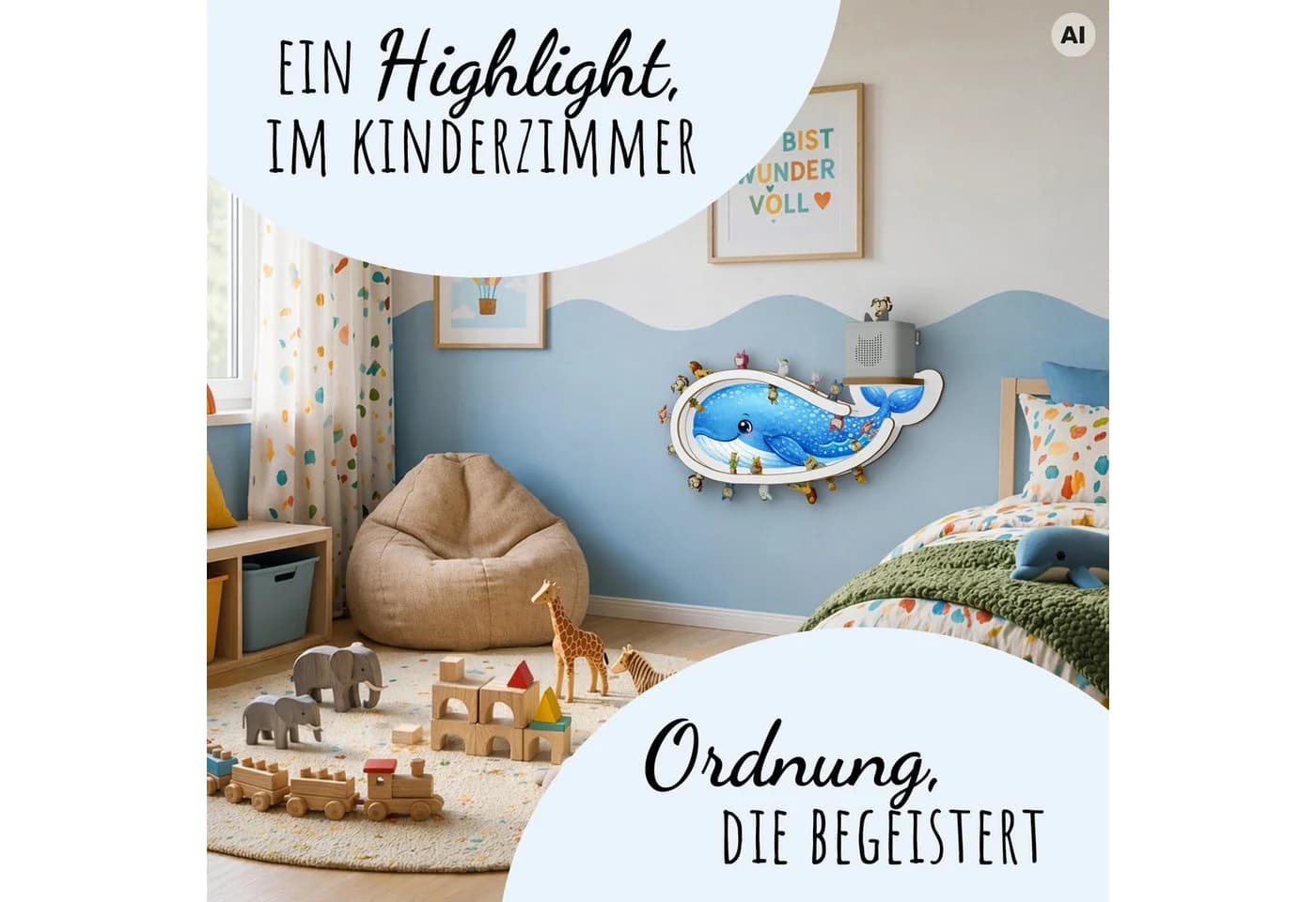 Holzura Kinderregal Wal Toniebox Halterung Holz