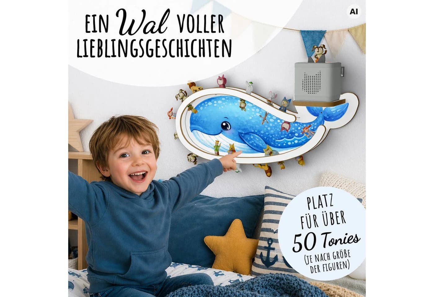 Holzura Kinderregal Wal Toniebox Halterung Holz - Bild 5