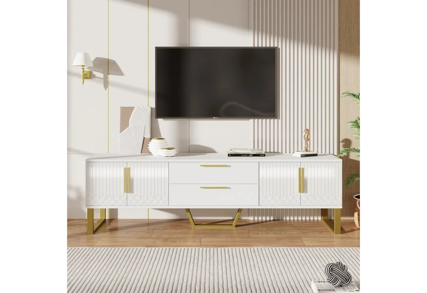 Fine Life Pro TV-Schrank Lowboard Weiß/Gold Hochglanz - Bild 2