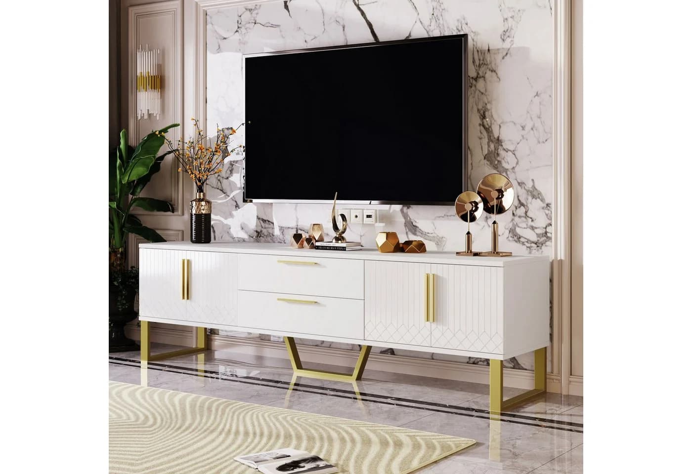 Fine Life Pro TV-Schrank Lowboard Weiß/Gold Hochglanz - Bild 3