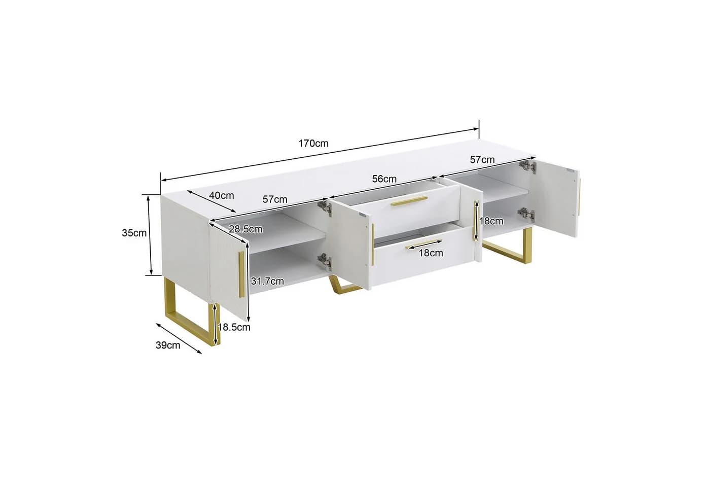 Fine Life Pro TV-Schrank Lowboard Weiß/Gold Hochglanz - Bild 5