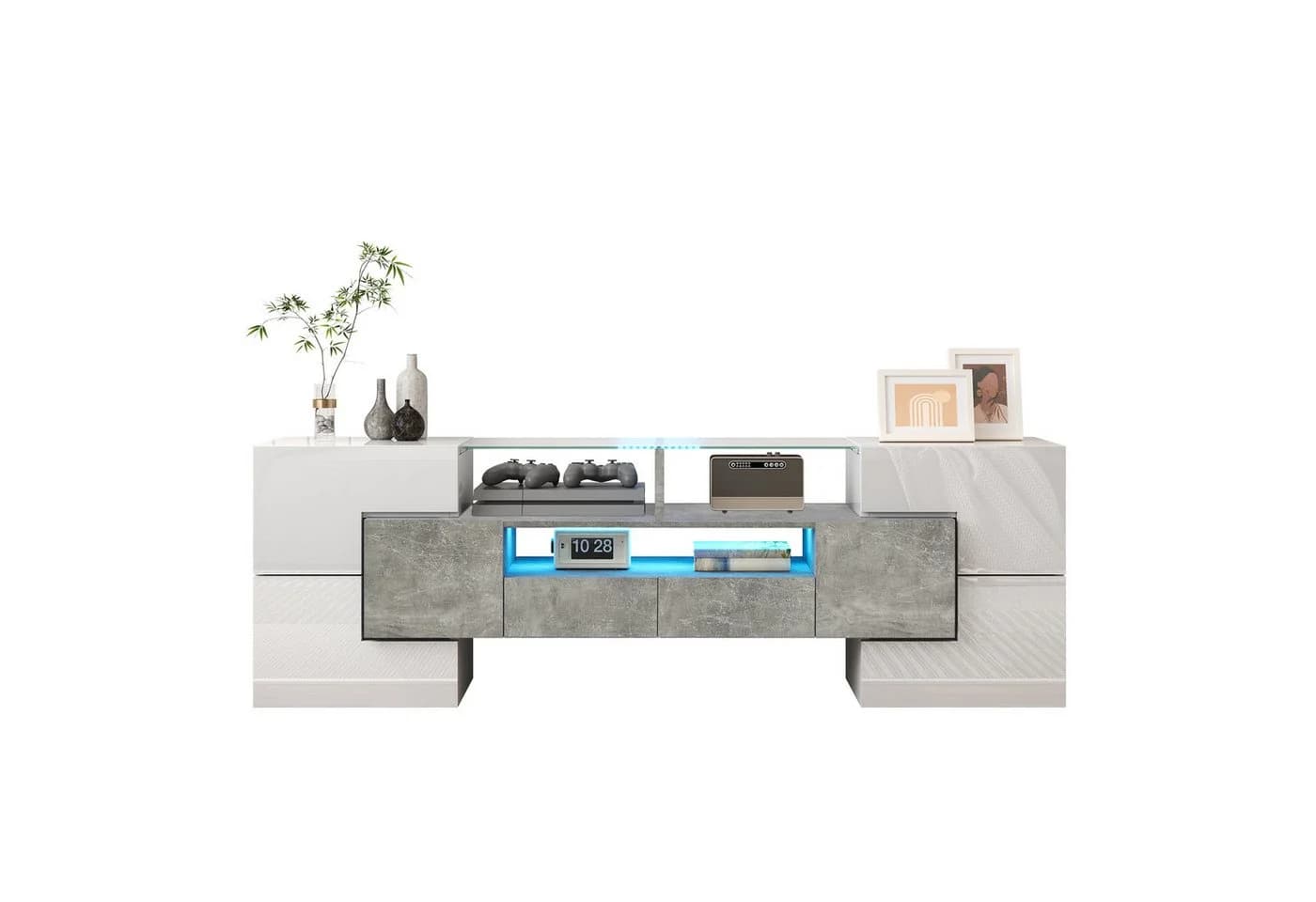 Fine Life Pro TV-Schrank Lowboard mit LED-Beleuchtung Hochglanzweiß - Bild 2
