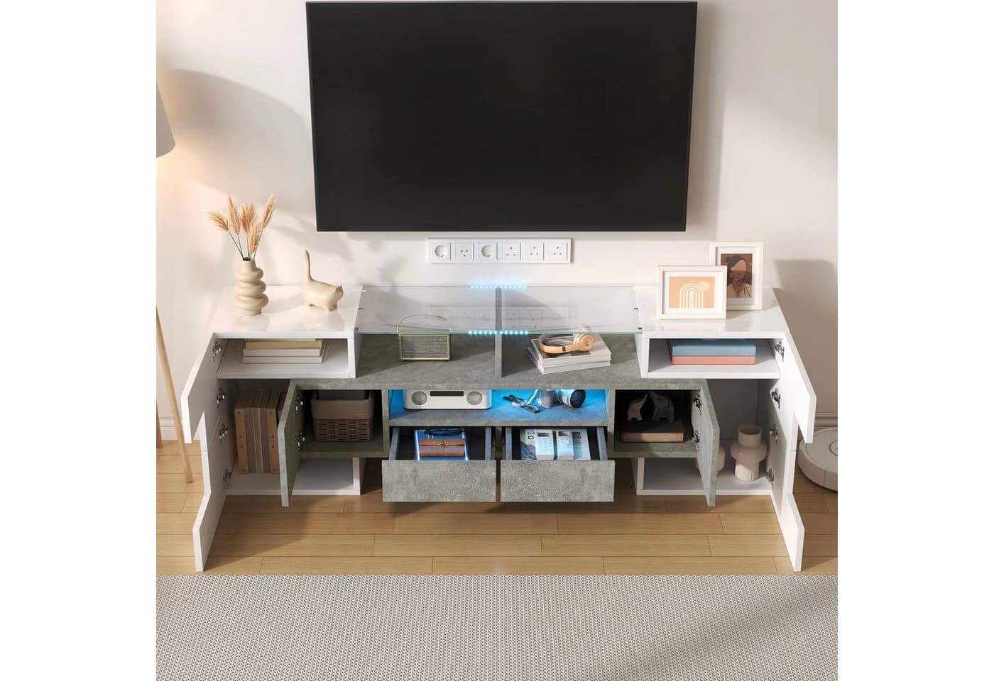 Fine Life Pro TV-Schrank Lowboard mit LED-Beleuchtung Hochglanzweiß - Bild 4