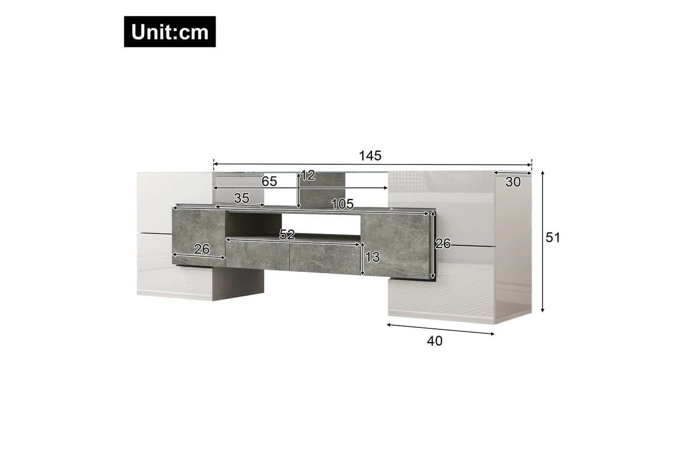 Fine Life Pro TV-Schrank Lowboard mit LED-Beleuchtung Hochglanzweiß - Bild 5