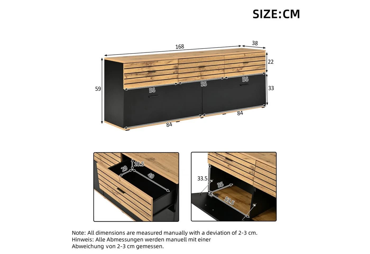 Fine Life Pro TV-Schrank Lowboard Schwarz/Naturholz 168x38x59 cm - Bild 4