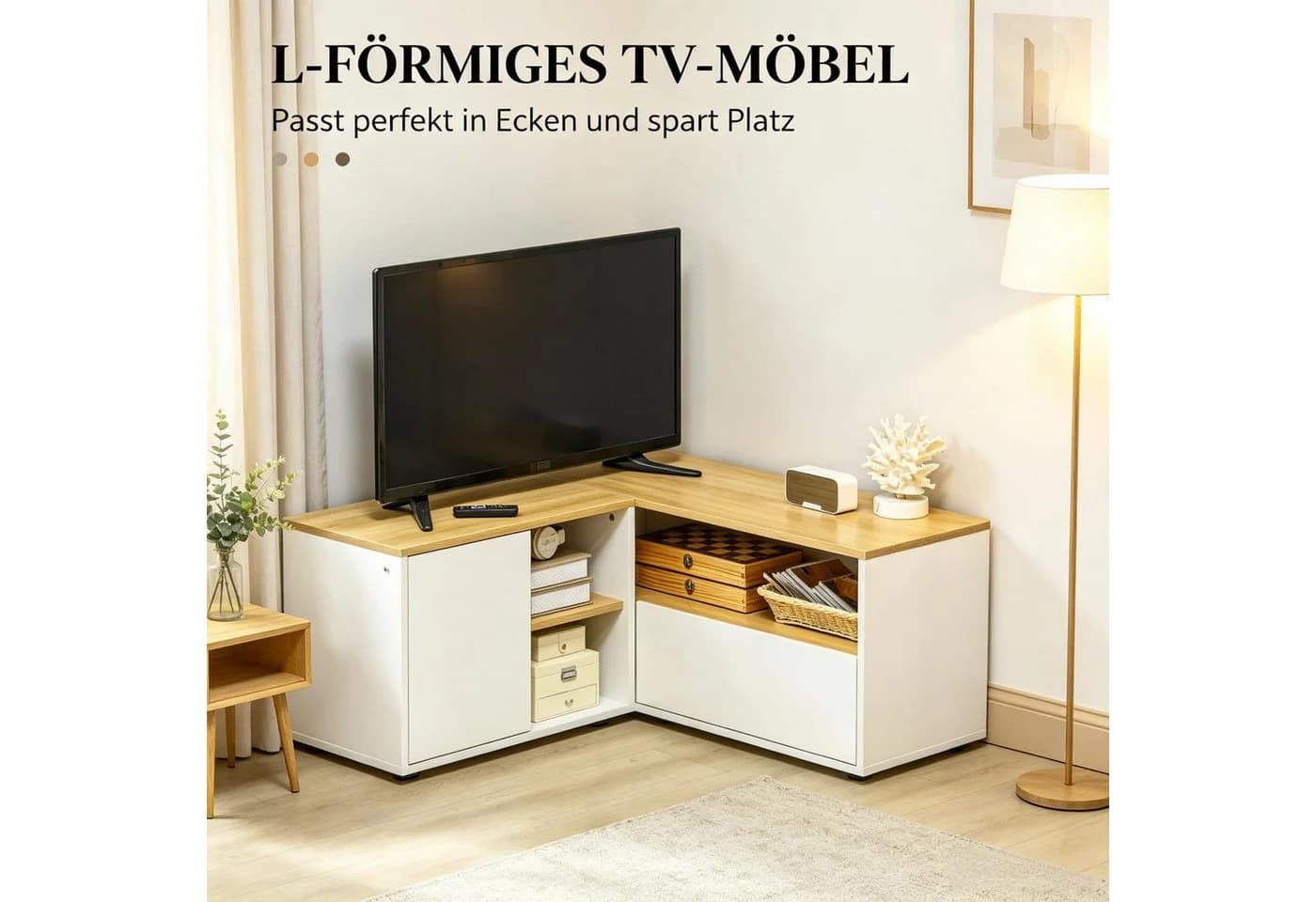 Fine Life Pro TV-Schrank Lowboard L-förmig Weiß/Lichtholz