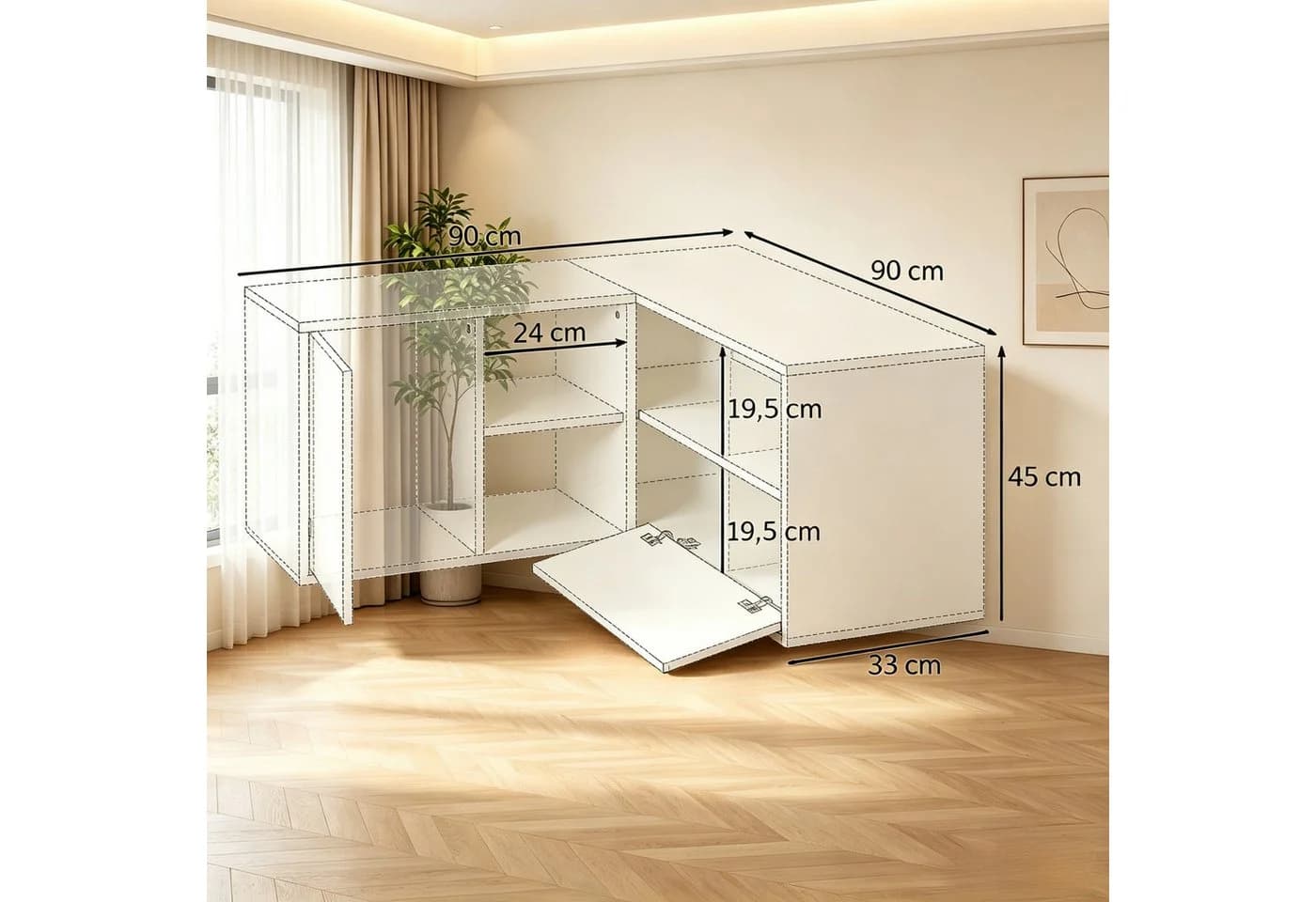 Fine Life Pro TV-Schrank Lowboard L-förmig Weiß/Lichtholz - Bild 4